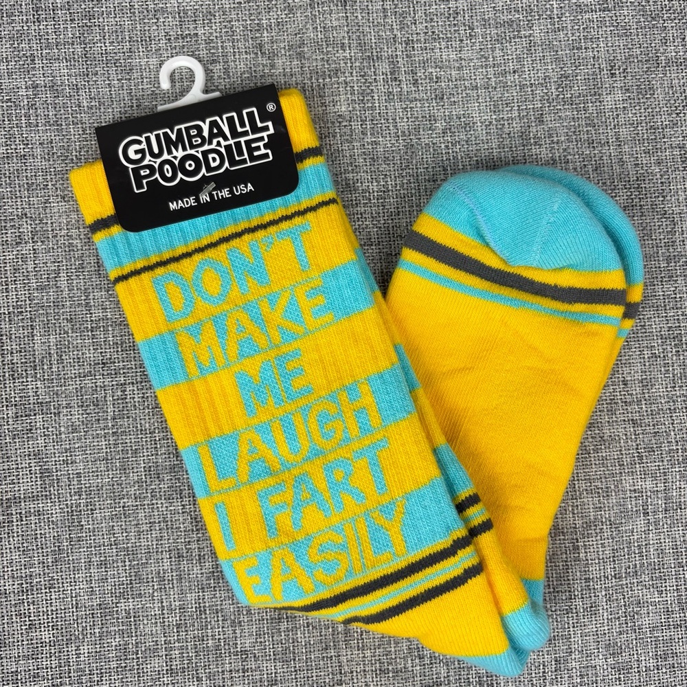 Gumball Poodle Statement‎ Socks NWT Unisex Yellow Turquoise Funny Gym OSFM Farts